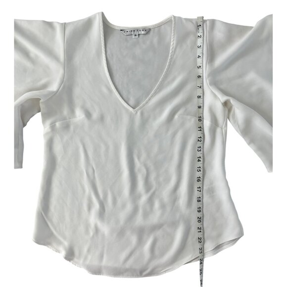 Trina Turk Moore‎ Crepe Top V-Neck Draped White Size Small Flowy Boho  $178 - Picture 7 of 9